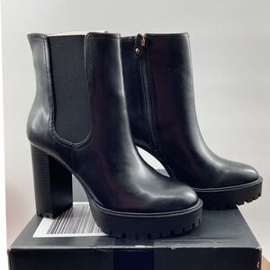 INC International Concepts Black Platform Block Heel Chelsea Lug Ankle Boots